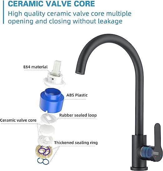 Fossa High Pressure Kitchen Faucet 360° Swivel, Stainless Steel Kitchen Faucet, Kitchen Mixer Tap with High Spout-257mm (Black) - Fossa Home 