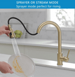 Fossa Kitchen Sink Mixer Tap with Pull Down Sprayer, Single Handle High Pull Out Kitchen Taps, Single Level Stainless Steel (Gold) - Fossa Home 