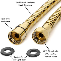 Fossa Large Bore Shower Hose 1m -Supper Low Water Pressure Boosting Shower Hoses with Chrome, Universal Anti-Kink and Leak-Proof color (Gold) Fossa Home