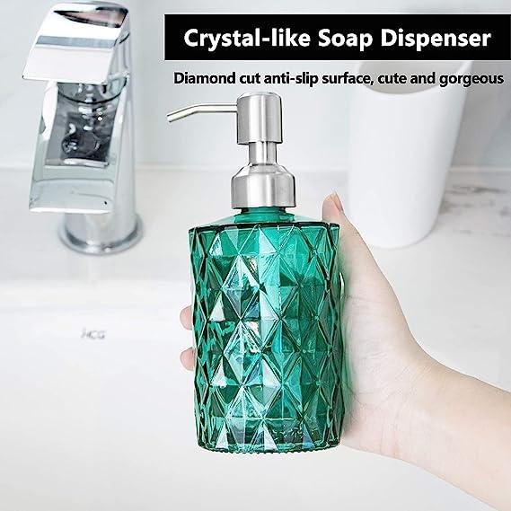 Fossa Glass Soap Dispenser - Refillable Wash Hand Liquid, Dish Detergent, Shampoo Lotion Bottle with Brushed Nickel Pump Holder, Ideal for Bathroom Countertop, Kitchen, Laundry Room GSD-003 - Fossa Home 