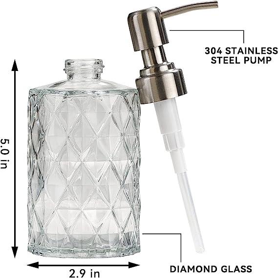 Fossa Glass Soap Dispenser - Refillable Wash Hand Liquid, Dish Detergent, Shampoo Lotion Bottle with Brushed Nickel Pump Holder, Ideal for Bathroom Countertop, Kitchen, Laundry Room GSD-001 - Fossa Home 