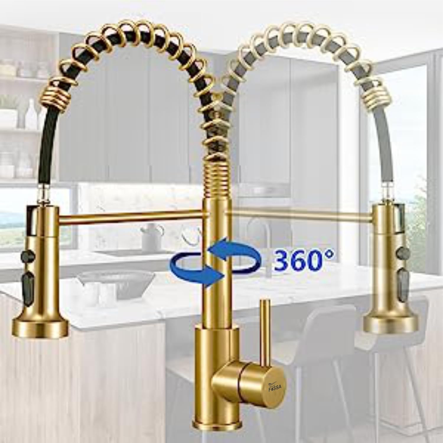 Fossa Pull Down Sprayer, Kitchen Mixer Tap 360° Swivel, Commercial Kitchen Faucet Single Handle Mixer Tap with 2 Spray Modes Brushed (Gold) Fossa Home