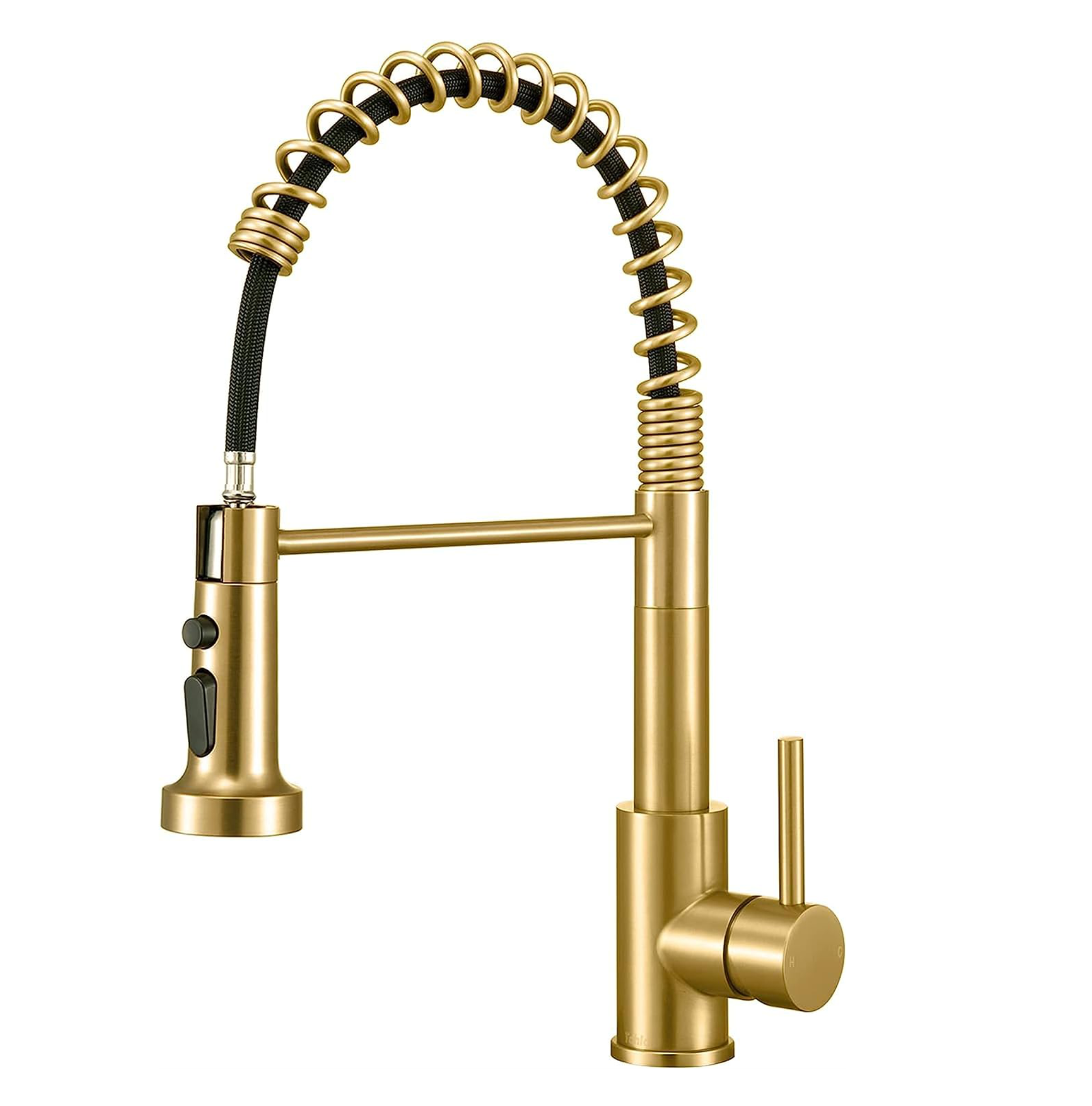 Fossa Pull Down Sprayer, Kitchen Mixer Tap 360° Swivel, Commercial Kitchen Faucet Single Handle Mixer Tap with 2 Spray Modes Brushed (Gold) Fossa Home