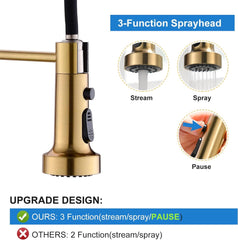 Fossa Pull Down Sprayer, Kitchen Mixer Tap 360° Swivel, Commercial Kitchen Faucet Single Handle Mixer Tap with 2 Spray Modes Brushed (Gold) Fossa Home