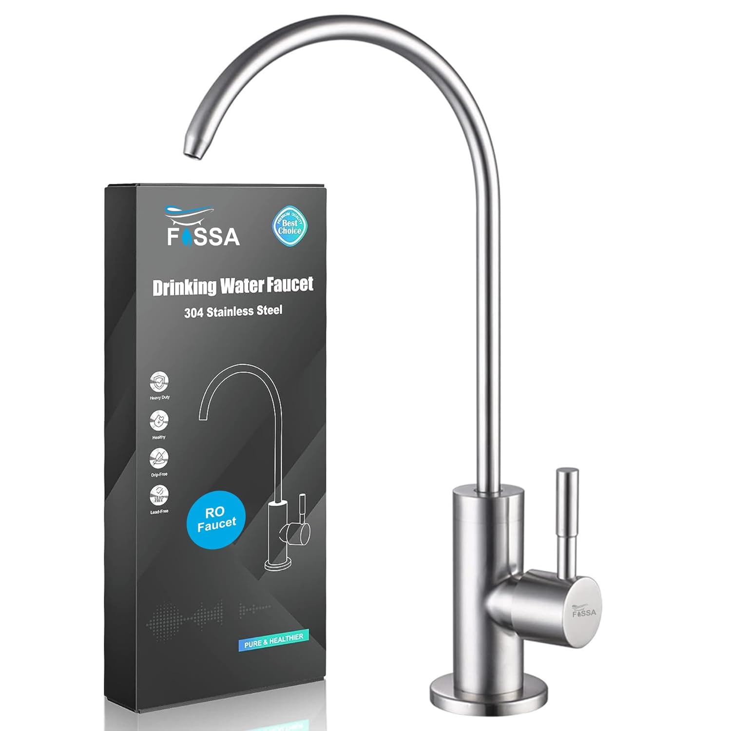 Fossa RO Tap Kitchen Water Filter Faucet, 100% Lead-Free Drinking Water Faucet Stainless Steel 304 Body Brushed Nickel Finish (Silver) Fossa Home