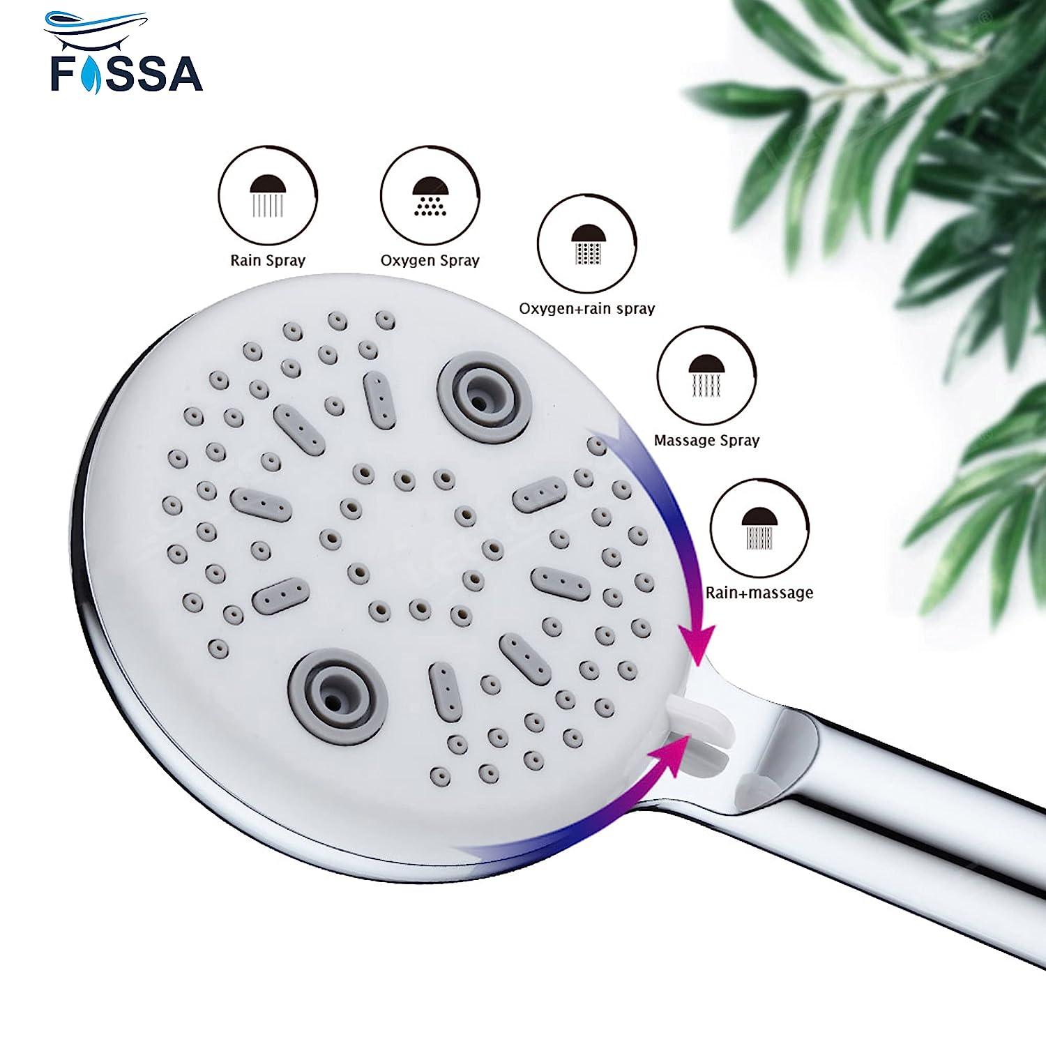 Fossa Shower Head Powerful Flow with 1.5m Chrome Shower Hose Pressure Boosting Shower Head Spray with 5 Modes Water Saving Bathing for Adults Children Pets Home and Gym Use - Fossa Home 