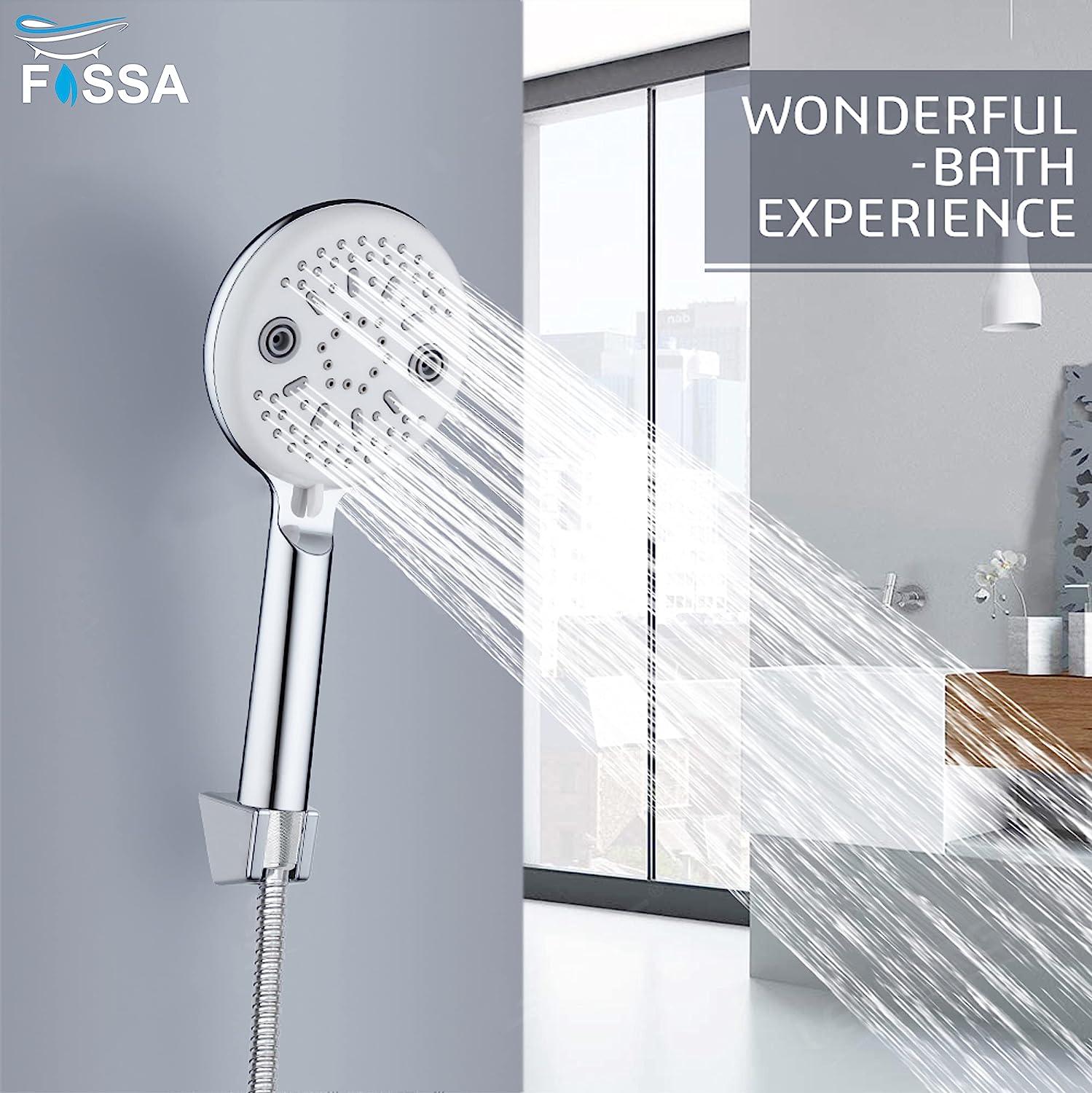 Fossa Shower Head Powerful Flow with 1.5m Chrome Shower Hose Pressure Boosting Shower Head Spray with 5 Modes Water Saving Bathing for Adults Children Pets Home and Gym Use - Fossa Home 