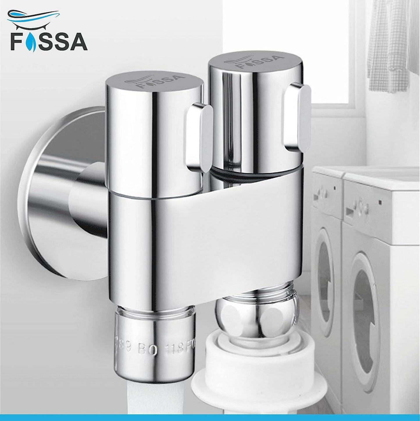 Fossa Three-Way Filling Angle Wall Mount Two Out Water Cleaning Sprayer Angle Cock with Flange Brass Chrome Finish for Bathroom Wash Basin Toilet - Fossa Home 