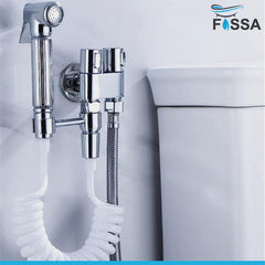 Fossa Three-Way Filling Angle Wall Mount Two Out Water Cleaning Sprayer Angle Cock with Flange Brass Chrome Finish for Bathroom Wash Basin Toilet - Fossa Home 