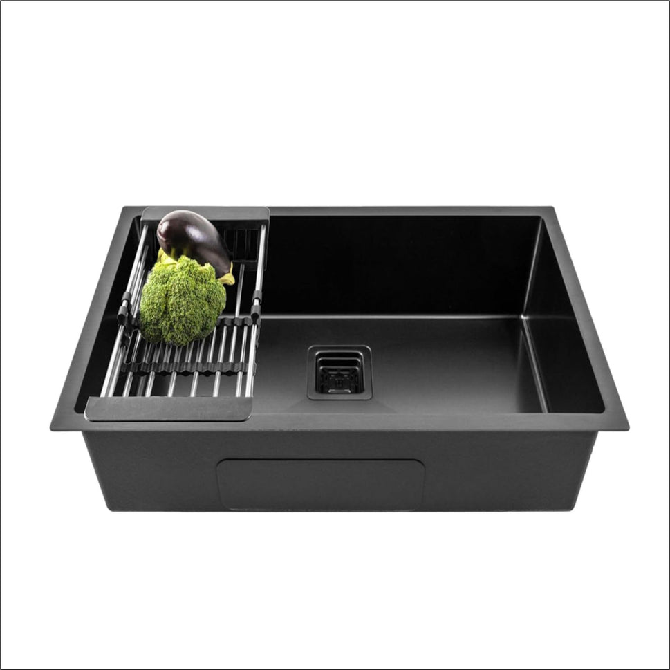 Fossa 37"x18"x10" Inch Double Bowl Tap Hole With Soap Dispenser Stainless steel Handmade Kitchen Sink ( Black )