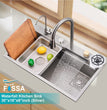 FOSSA 30"x18"x10" inch SS-304 Grade Honeycomb Handmade Single Bowl With WaterFall Kitchen Sink, Matte Finish, With Basket Silver