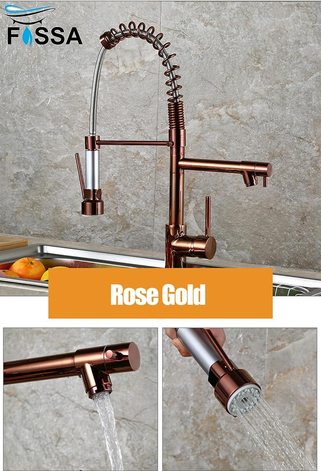 Kitchen Tap Kitchen Faucet Brushed Nickel Pull Down Kitchen Tap Single Handle 360 Degree Rotating Cold Hot Water Mixer Sink Taps Chrome (Rose Gold) - Fossa Home 