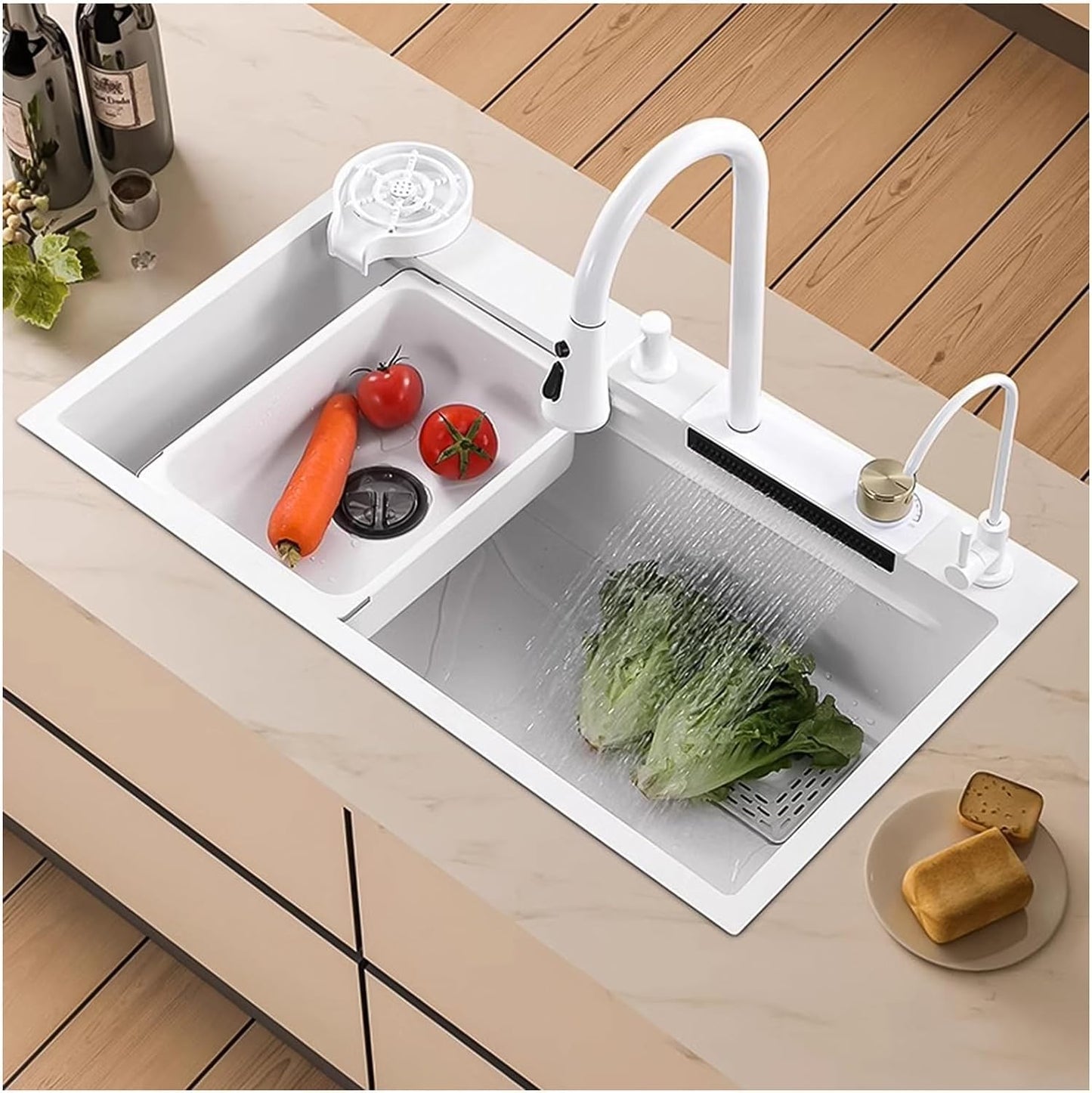 Multifucntion White waterfall kitchen sink  