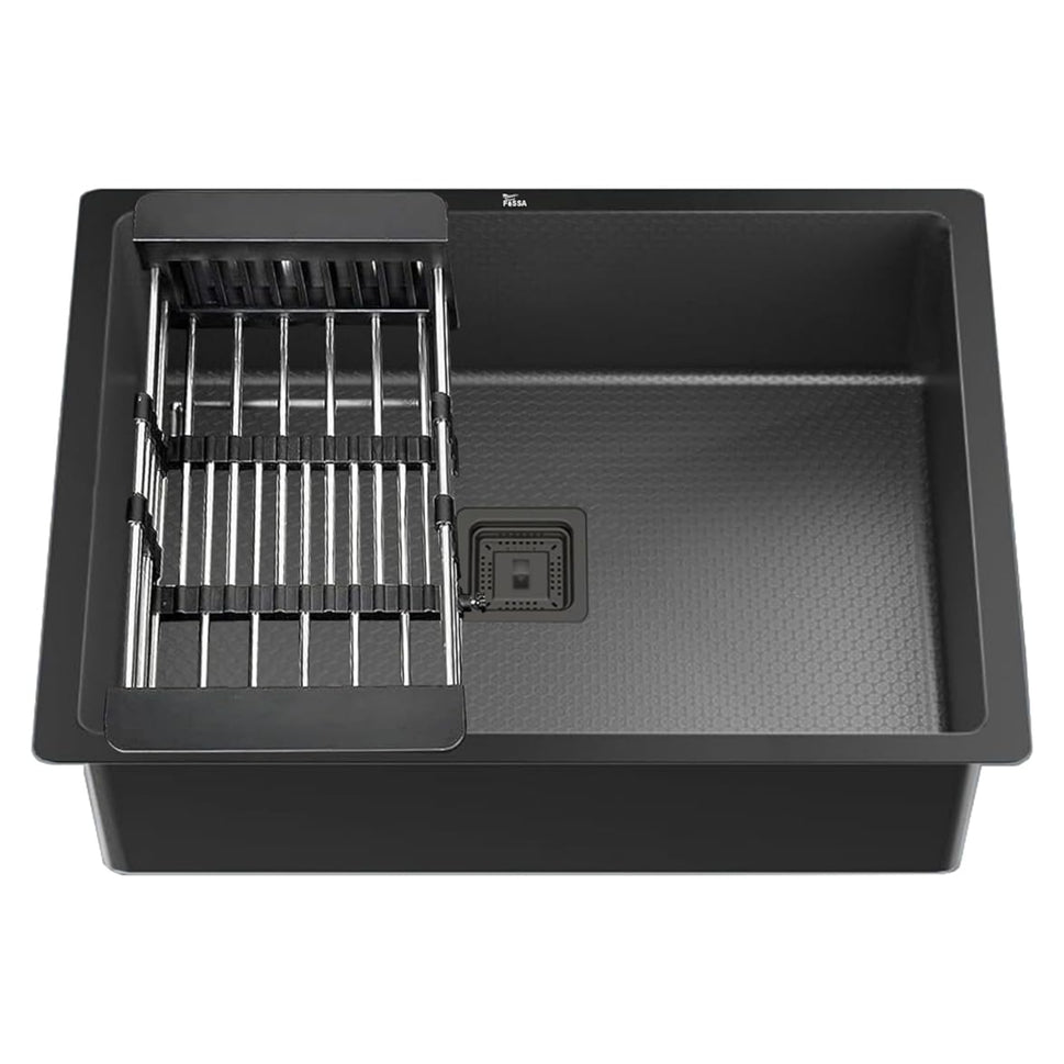 Fossa 20"x17"x09" Inch Single Bowl Honeycomb Embossed Kitchen Sink with Nano Coating (Black )