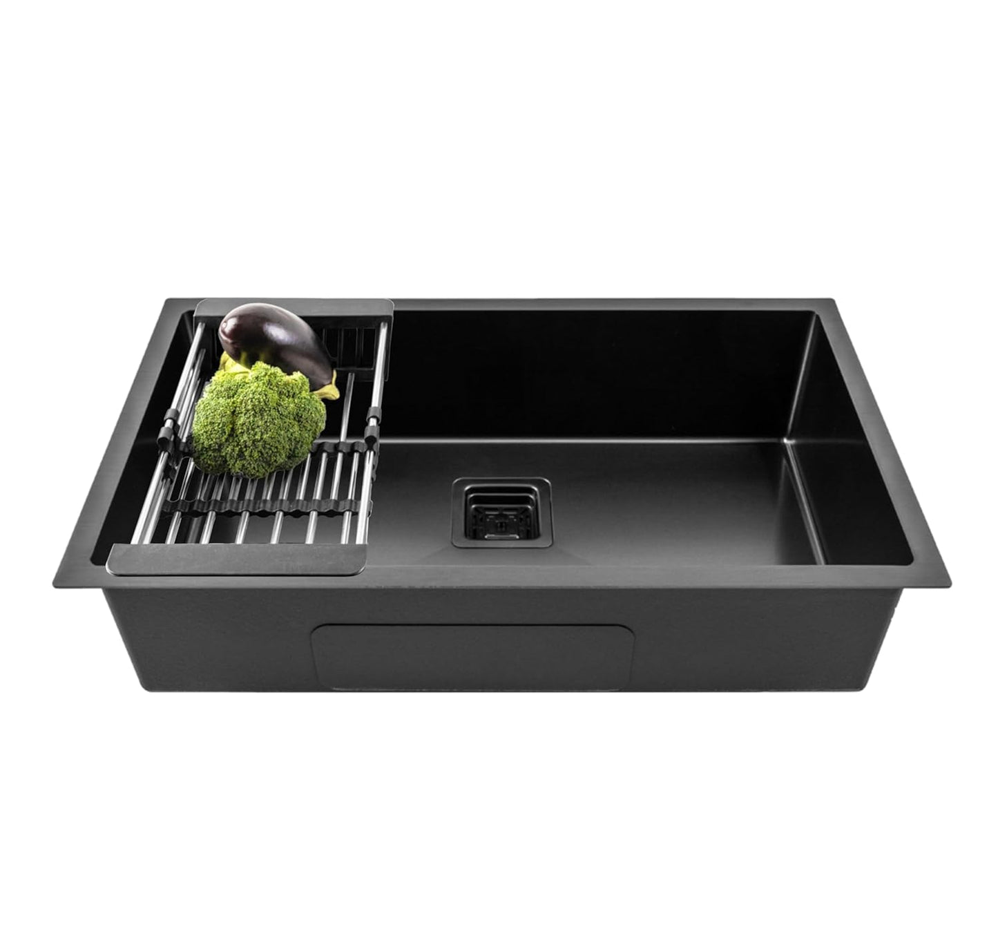 Fossa 30"x18"x10" Inch Single Bowl Premium Stainless Steel Handmade Kitchen Sink (Matte Finish) Black