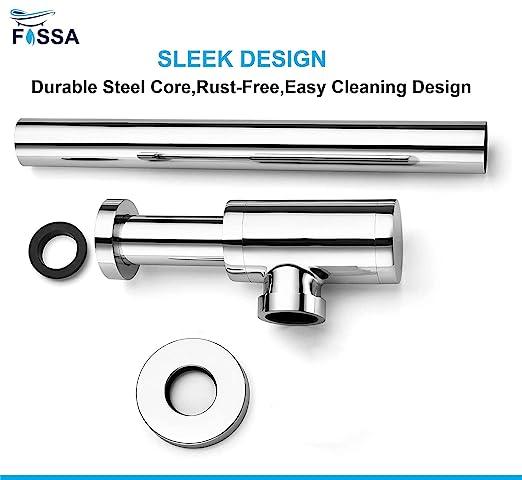 Fossa Steel Bottle Trap for Wash basins | Bottle Trap With Wall Flange and 12 Inches Pipe | Chrome Finish SBT-101 - Fossa Home 
