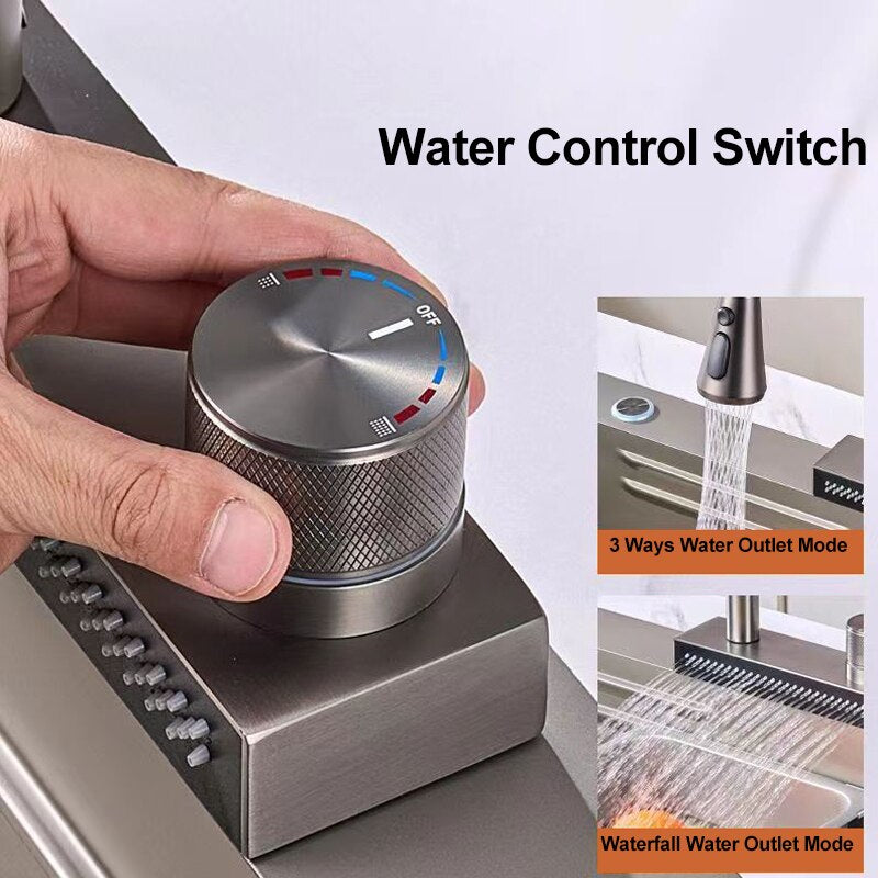 Wainfall Kitchen Sink Faucet Pull Out Four Water Outlet Modes Cold and Hot Can Rotate TAP Fossa Home