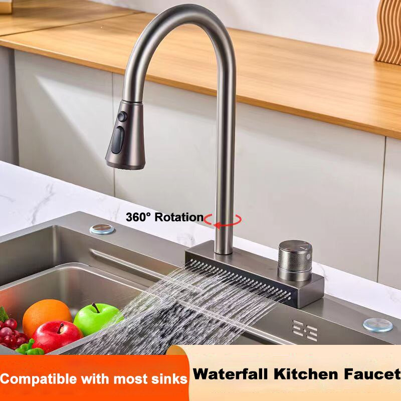 Wainfall Kitchen Sink Faucet Pull Out Four Water Outlet Modes Cold and Hot Can Rotate TAP Fossa Home