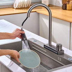 Wainfall Kitchen Sink Faucet Pull Out Four Water Outlet Modes Cold and Hot Can Rotate TAP Fossa Home