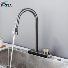 Wainfall Kitchen Sink Faucet Pull Out Four Water Outlet Modes Cold and Hot Can Rotate TAP ( Grey Silver ) Fossa Home