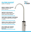 Fossa Opera J Bend RO Tap Kitchen Water Filter Faucet, 100% Lead-Free Drinking Water Faucet Stainless Steel Brushed Nickel Finish (Silver)