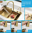 Fossa 30"x18"x10" inch  Single Bowl 304 grade Waterfall Kitchen Sink Honeycomb Embossed Sink with White Nano Coating, Stainless Steel, Rectangular Workstation, faucet With all Accessories.Gold