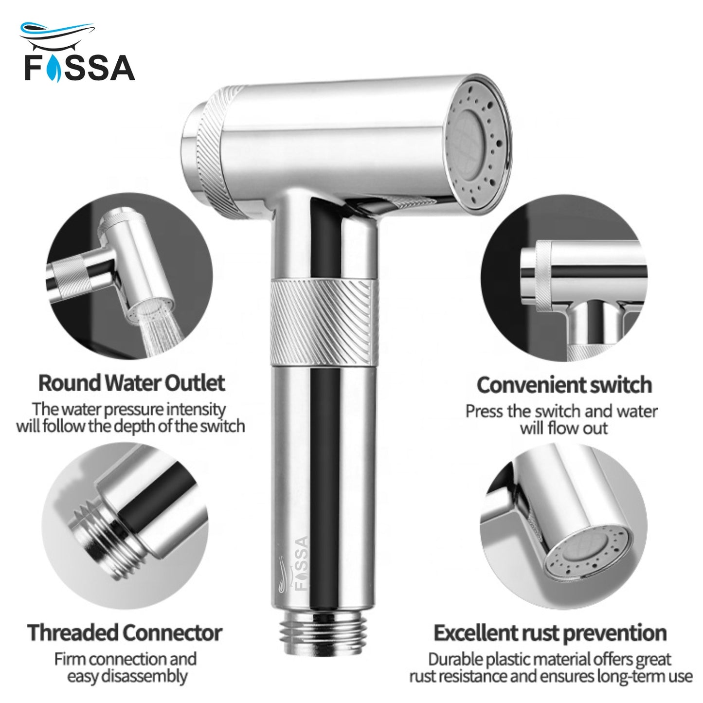 Fossa Magneto Health Faucet/Bidet Sprayer for Toilet and Bathroom with 1 Mtr Hose Pipe and Magnet Holder (Silver) HF-1922