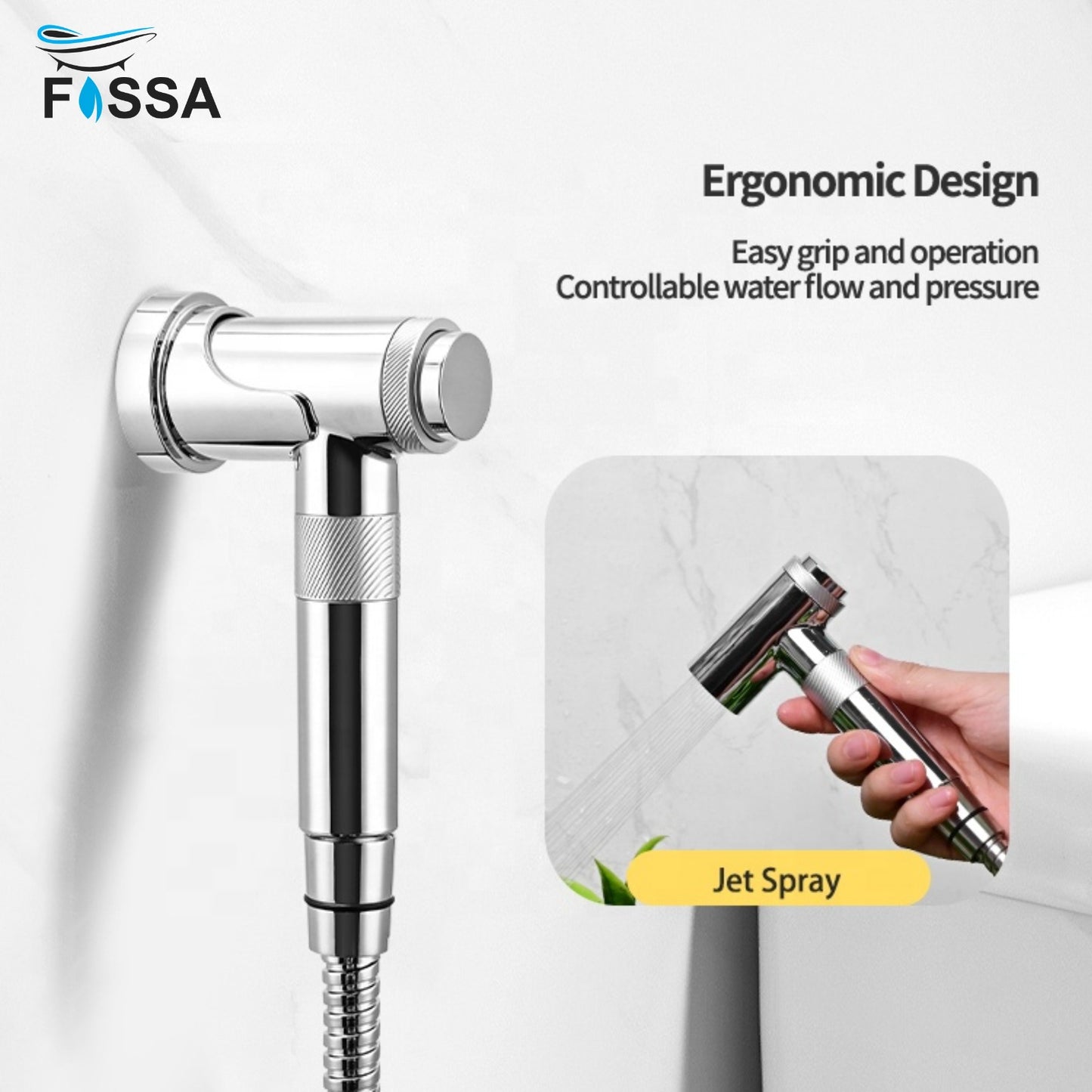 Fossa Magneto Health Faucet/Bidet Sprayer for Toilet and Bathroom with 1 Mtr Hose Pipe and Magnet Holder (Silver) HF-1922