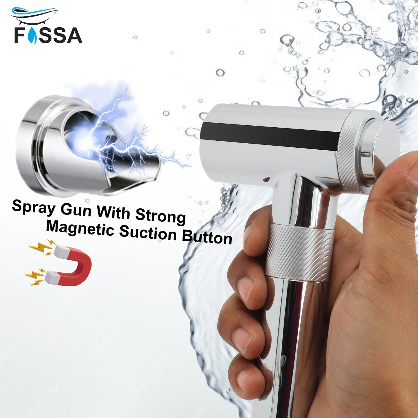 Fossa Magneto Health Faucet/Bidet Sprayer for Toilet and Bathroom with 1 Mtr Hose Pipe and Magnet Holder (Silver) HF-1922