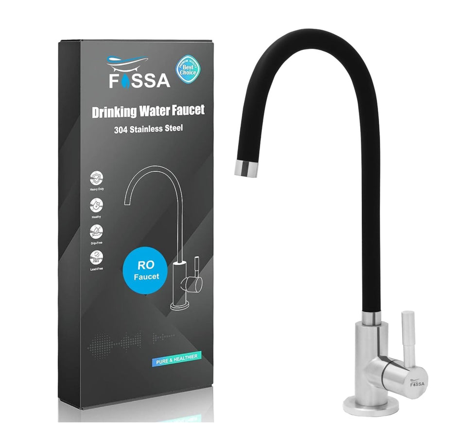 Fossa Stainless Steel RO Tap with Flexible Swivel Spout for Kitchen/Sink/Wash Basin - Matte Finish Black,Water Filter Faucet, 100% Lead-Free Drinking Water Faucet Stainless Steel Body (Black)