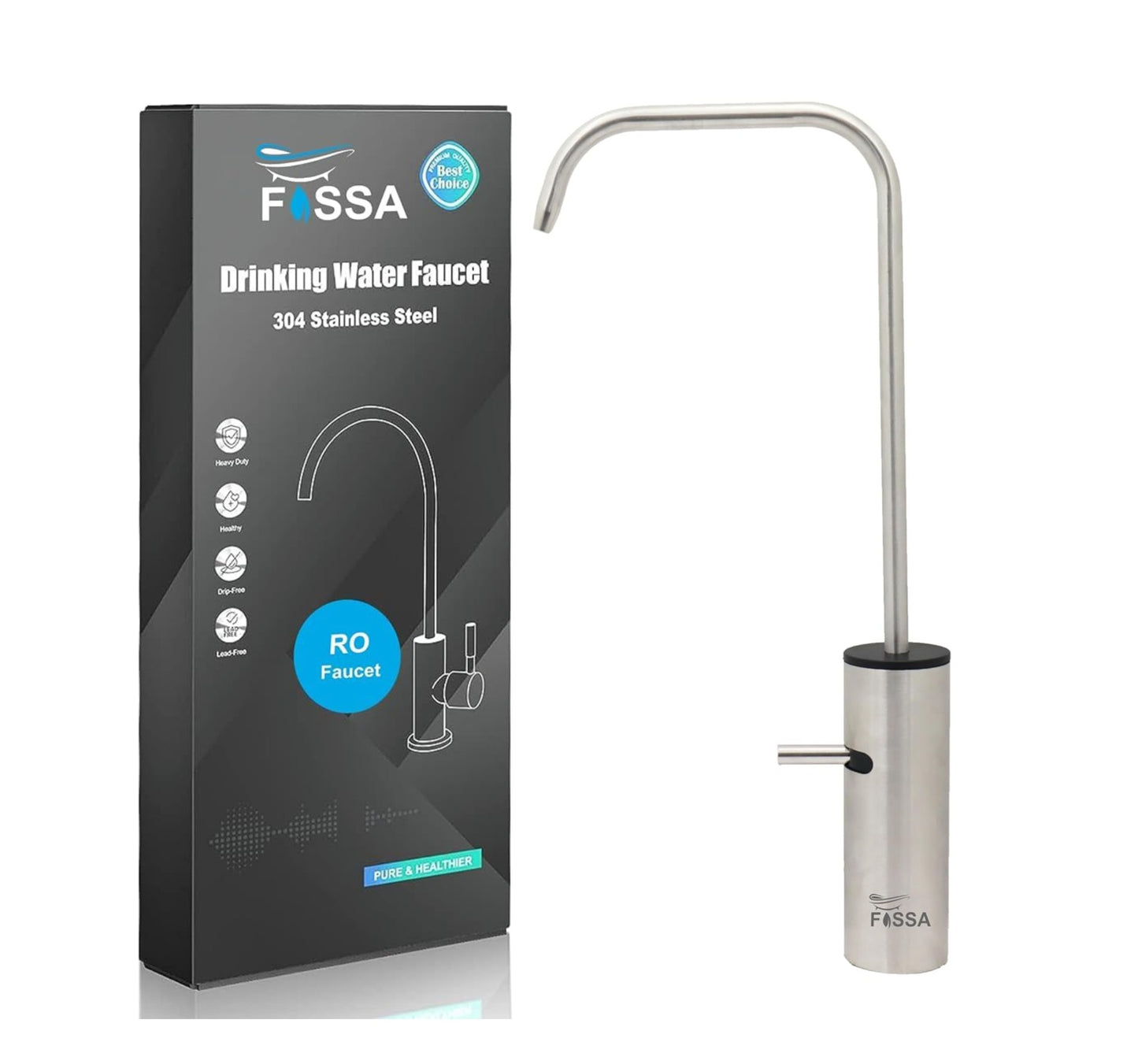 Fossa Opera L Bend RO Tap Kitchen Water Filter Faucet, 100% Lead-Free Drinking Water Faucet Stainless Steel Brushed Nickel Finish (Silver) (Silver)