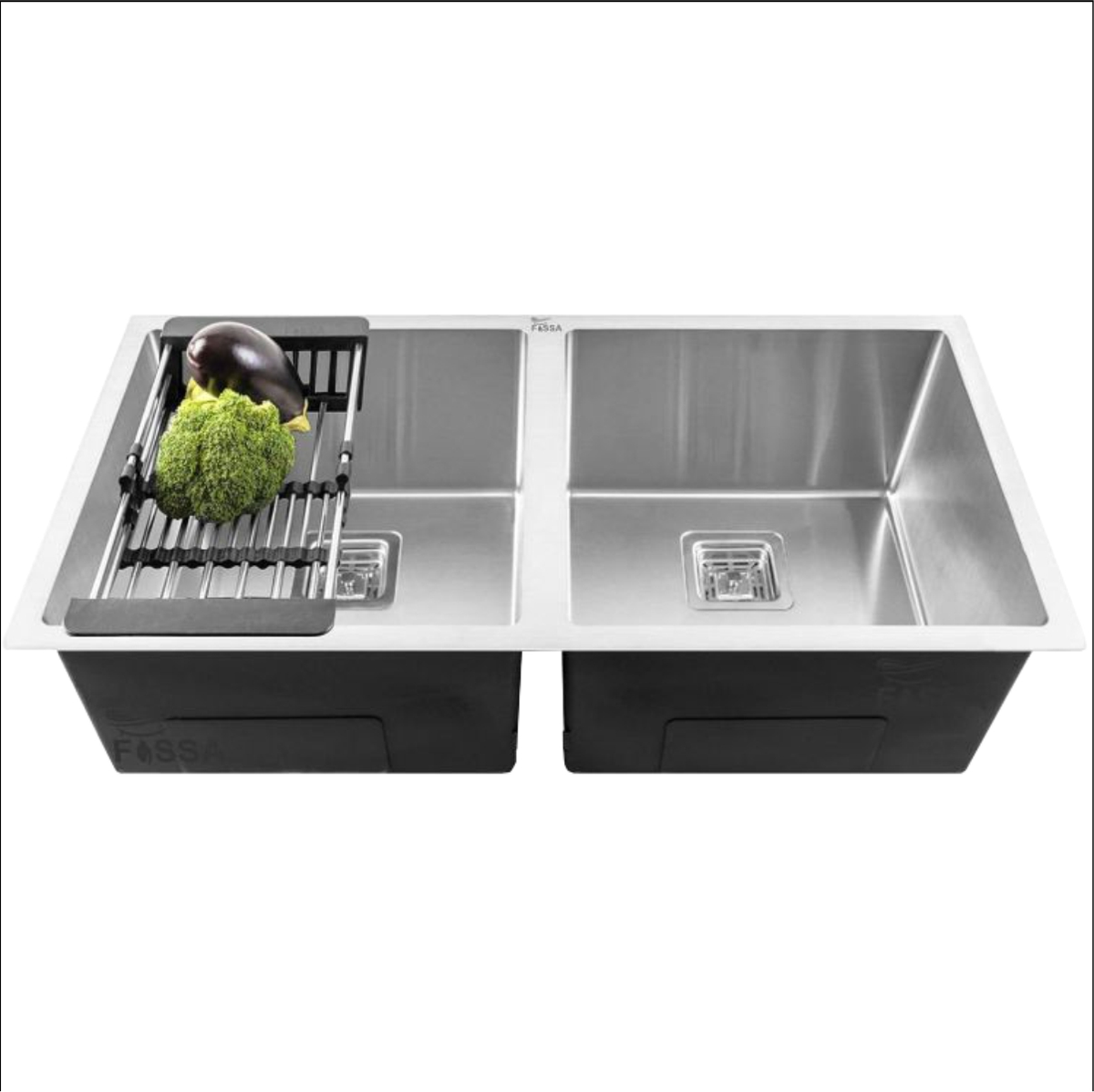 Fossa 42"x20"x10" Inch Double Bowl SS-304 Grade Handmade Kitchen Sink Matte Finish Silver