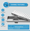 Fossa 12"x4" Shower Ultra Brushed Drain Side Hole Rectangular Floor Drain with Accessories Square Hole Pattern Cover Grate Removable 304 Stainless Steel (12 inch) - Fossa Home