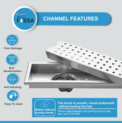 Fossa 12"x4" Shower Ultra Brushed Drain Side Hole Rectangular Floor Drain with Accessories Square Hole Pattern Cover Grate Removable 304 Stainless Steel (12 inch) - Fossa Home