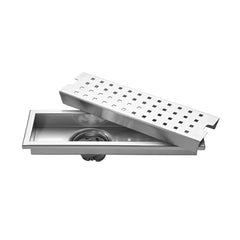 Fossa 12"x4" Shower Ultra Brushed Drain Side Hole Rectangular Floor Drain with Accessories Square Hole Pattern Cover Grate Removable 304 Stainless Steel (12 inch) - Fossa Home