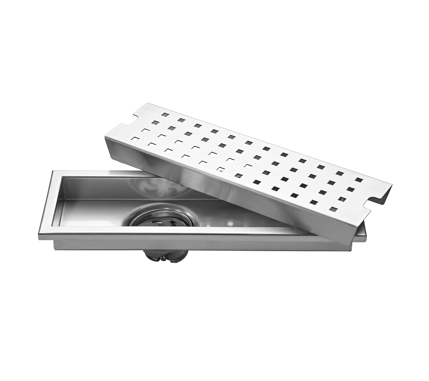 Fossa 12"x4" Shower Ultra Brushed Drain Side Hole Rectangular Floor Drain with Accessories Square Hole Pattern Cover Grate Removable 304 Stainless Steel (12 inch) - Fossa Home