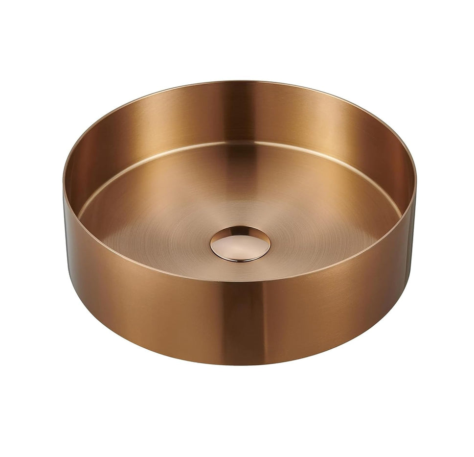 Fossa 16x16x5 Inch Table Top Wash Basin For Bathroom Round Counter Top stainless steel Kitchen Sink Matte Finish Rose Gold (Round) - Fossa Home