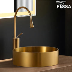 Fossa 16x16x5 Inch Table Top Wash Basin For Bathroom Round Counter Top Wash Basin For Living Room Washbasin Countertop Tabletop stainless steel Bathroom Kitchen Sink Matte Finish Gold (Round) - Fossa Home