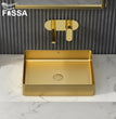 Fossa 18.5x14x04 Inch Luxury Table Top Wash Basin For Bathroom Counter Top For Living Room Washbasin Countertop Tabletop stainless steel Bathroom Kitchen Sink Matte Finish Gold (Rectangular) - Fossa Home