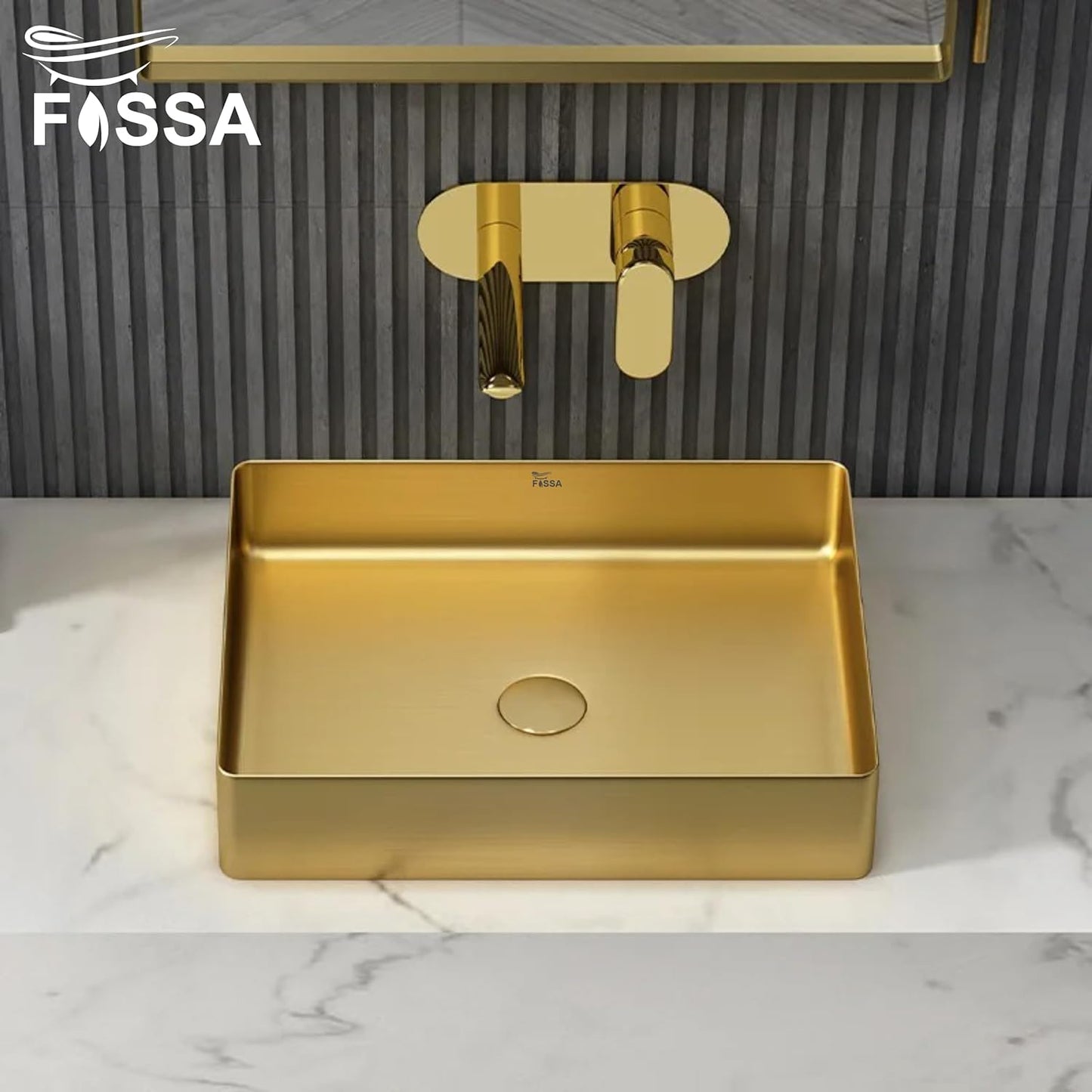 Fossa 18.5x14x04 Inch Luxury Table Top Wash Basin For Bathroom Counter Top For Living Room Washbasin Countertop Tabletop stainless steel Bathroom Kitchen Sink Matte Finish Gold (Rectangular) - Fossa Home