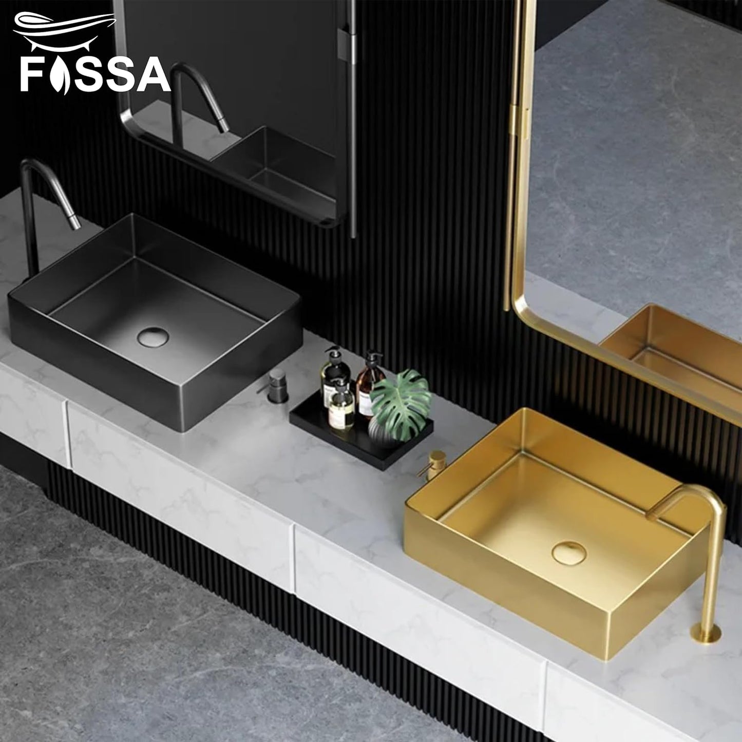 Fossa 18.5x14x04 Inch Luxury Table Top Wash Basin For Bathroom Counter Top For Living Room Washbasin Countertop Tabletop stainless steel Bathroom Kitchen Sink Matte Finish Gold (Rectangular) - Fossa Home