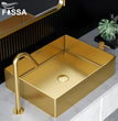 Fossa 18.5x14x04 Inch Luxury Table Top Wash Basin For Bathroom Counter Top For Living Room Washbasin Countertop Tabletop stainless steel Bathroom Kitchen Sink Matte Finish Gold (Rectangular) - Fossa Home