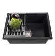 Fossa 18"x16"x09" inch Quartz Single Bowl Kitchen Sink | Black Non - fading Colour with UV Protection | Natural Stone Quartz/Granite Sink with Sink Coupling, Waste Pipe & Strainer Basket - Fossa Home