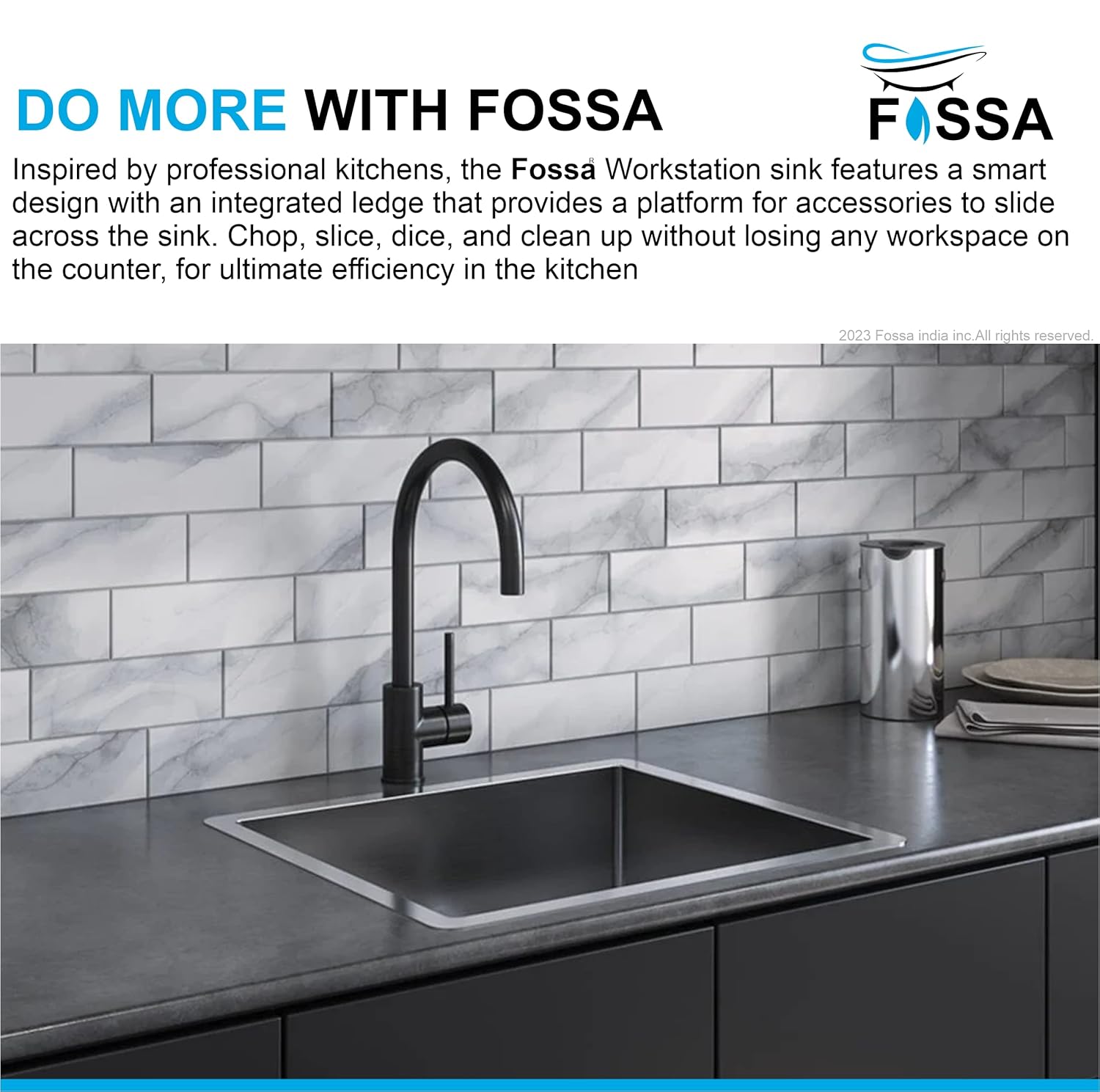 Fossa 18"X16"X09" Single Bowl 304 Grade Stainless Steel Handmade Kitchen Sink (Matte Finish) Black - Fossa Home