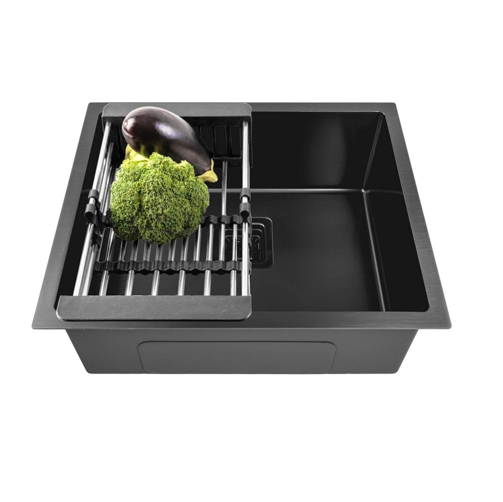 Fossa 18"X16"X09" Single Bowl 304 Grade Stainless Steel Handmade Kitchen Sink (Matte Finish) Black - Fossa Home