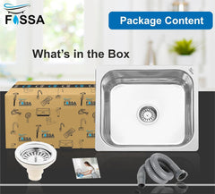 Fossa 18"X16"X09" Single Bowl Stainless Steel Kitchen Sink With SS Coupling Glossy Finish FIS - 001 J - Fossa Home