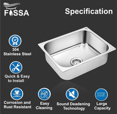 Fossa 18"X16"X09" Single Bowl Stainless Steel Kitchen Sink With SS Coupling Glossy Finish FIS - 001 J - Fossa Home