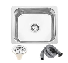 Fossa 18"X16"X09" Single Bowl Stainless Steel Kitchen Sink With SS Coupling Glossy Finish FIS - 001 J - Fossa Home