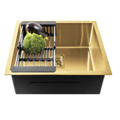 Fossa 18"x16"x10" Inch Single Bowl Premium Stainless Steel Handmade Kitchen Sink Gold - Fossa Home