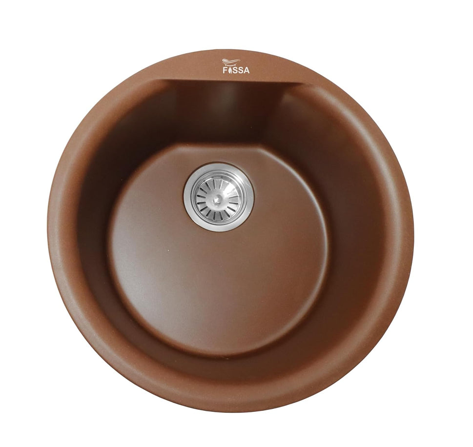 Fossa 18"x18"x08" Inch Round Bar Sink, Single Bowl Kitchen Sinks, Quartz German Engineered Technology Kitchen Sink Easy - to - Clean Sink for Outdoor Indoor Catering Restaurant Hospital (Brown) - Fossa Home